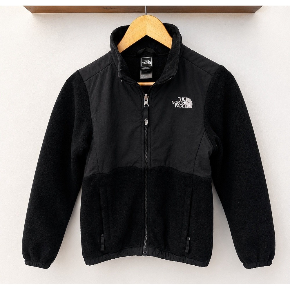 The North Face Denali Jacket Girls 10/12 Black Fleece Full Zip Pockets Outdoor